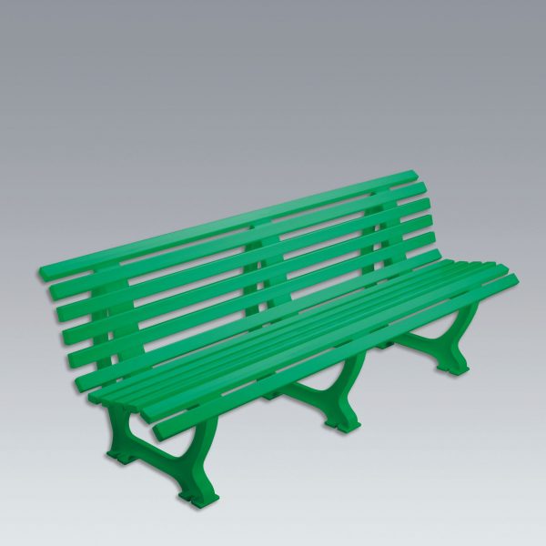 Zitbank kunststof 2 meter breed, gebogen, kleur groen